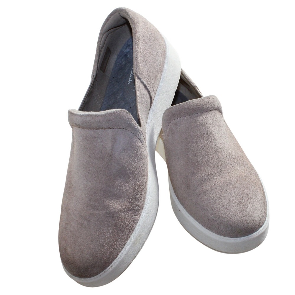 Clarks Collection Womens 9W Suede Slip On Loafers Tan Comfort Casual Shoes Wide